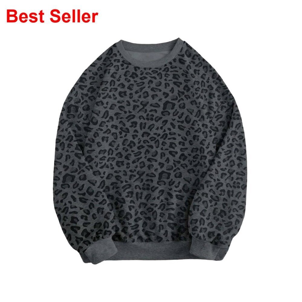 Leopard Print Crewneck Sweatshirt Long Sleeve Y2K Streetwear Women's Top